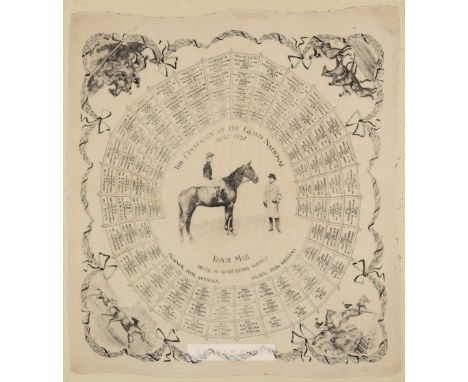The Centenary of the Grand National 1837-1937 scarf, featuring racehorse Royal Mail with owner Hugh Lloyd Thomas, the scarf l