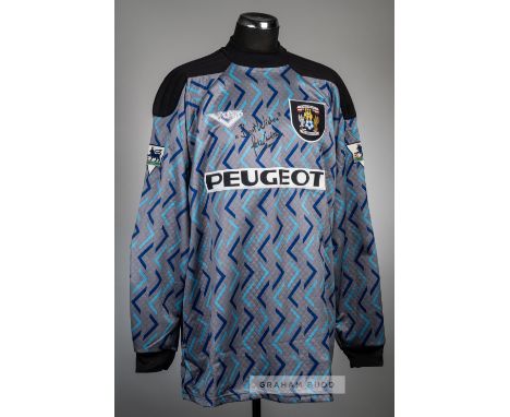 Rare Peter Shilton signed multi-pattern Coventry City no.30 goalkeeper's jersey, season 1995-96,Pony, long-sleeved embroidere