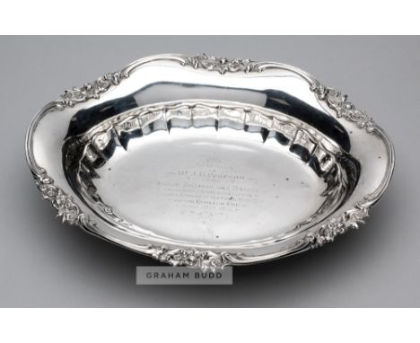 A silver fruit bowl awarded to John H Pearson for refereeing the F.A. Cup Final between Bradford City and Newcastle United pl