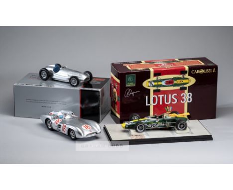 Four classic F1 1:18 scale Model Cars, CLK AMG F1 safety car, Mercedes Benz&nbsp; W165 1939 , CMR 066 Mercedes Benz W196 Fang