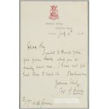 Cricketer W.G. Grace signed manuscript letter on Thrissell House letterhead, dated 19th July 1885,