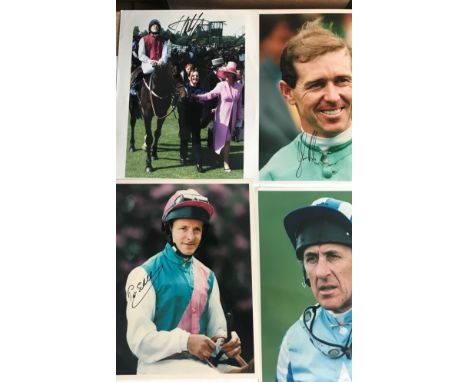 Collection of signed photographs of top flat jockeys and trainers, including Eddery (3), Carson, Dettori (3), Piggott (3), Sw
