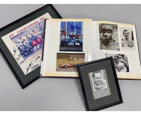 Signed Jack Brabham portrait profile postcard,signed in black marker pen, faded, framed and glazed, sold together with a phot