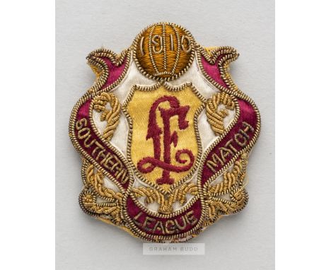 Football League representative badge v Southern League, played at Stamford Bridge, 11th April 1910, bearing a name stamp for 