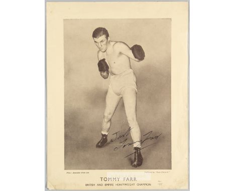 Tommy Farr 1937 British & Empire heavyweight boxing champion autographed picture,GOOD ORIGINAL SEPIA FULL PAGE (SIZE 11 ½” x 