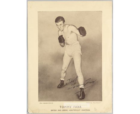 Tommy Farr 1937 British & Empire heavyweight boxing champion autographed picture,GOOD ORIGINAL SEPIA FULL PAGE (SIZE 11 ½” x 