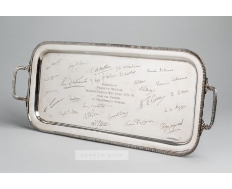 A silver twin-handled tray presented by the patrons of George Owen's Cholmondeley Stables to Stan Mellor on the occasion of b