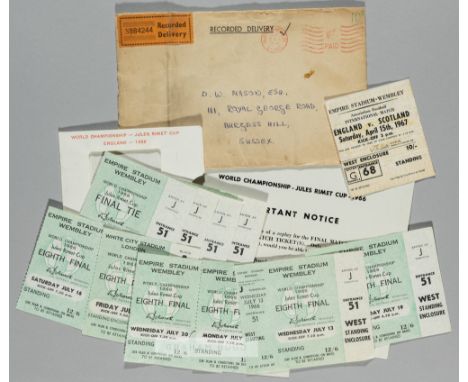 England 1966 World Cup match tickets played at Empire Stadium,comprising eighth final tickets, Saturday July 16th, two with s