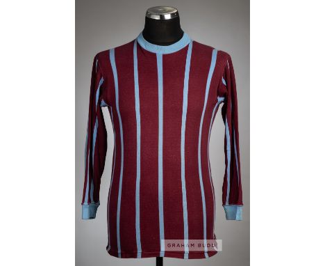 Claret & light blue stripe Crystal Palace no.7 home jersey, circa 1968,Umbro, long-sleeved, reverse numbered 7 in yellow felt