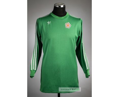 Green Slovan Bratislava No.1 goalkeeper's jersey, circa 1984,Adidas, long-sleeved with club crest badge, reverse numbered 1, 