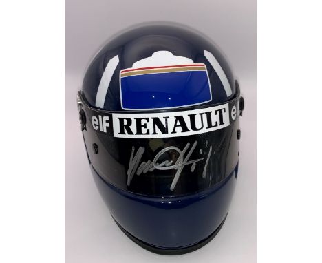 Damon Hill (UK) signed half-scale 1994 Aria F1 helmet (Rothmans Williams Renault), signed on visor in silver marker pen, with