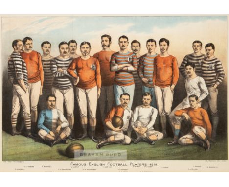 The Boy's Own Paper of famous English football players 1881, the colour lithograph featuring players standing and seated pose