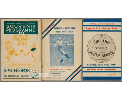 A trio of programmes from the Football Association Tour of South Africa in 1939 originally owned by the Natal inside-right E.