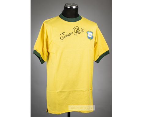 Pele signed yellow Brazil retro jersey,Scoredraw, signed in black marker pen to front, with A1 Sporting Memorabilia COA
