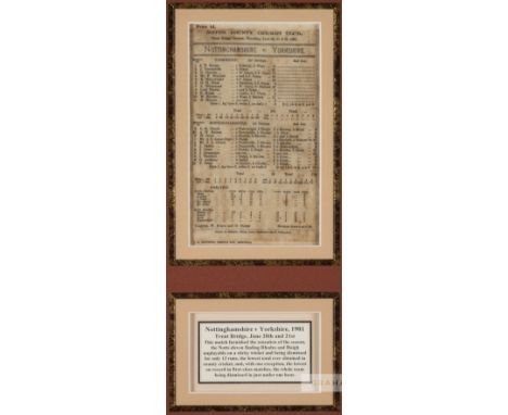 Three silk commemorative cricket scorecards for matches played at Lord's and at Trent Bridge, dating between 1886 and 1901, c