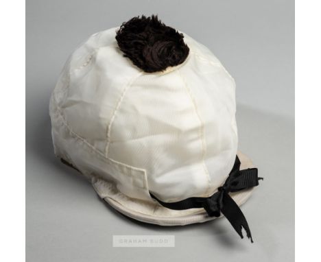 Jockey cap movie prop from the 2003 Hollywood movie 'Seabiscuit',the white cap with black bow above the peak with black pomme