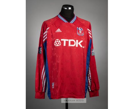 Fan Zhiyi red Crystal Palace no.5 home jersey, season 1998-99,Adidas, long-sleeved with NATIONWIDE FOOTBALL LEAGUE sleeved ba