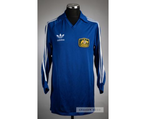 Blue Australia international no.1 goalkeeper's jersey,Adidas, long-sleeved with Australian national emblem badge, reverse num