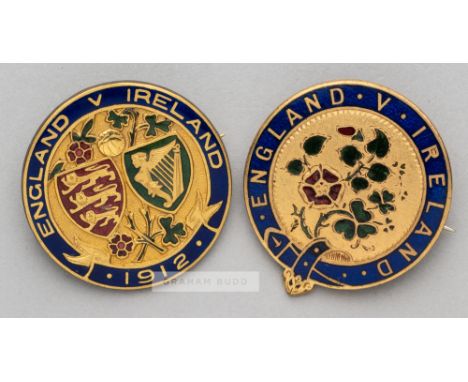 Two Football Association badges issued to F.A. official Charles James Hughes (1853-1916) for England v Ireland international 