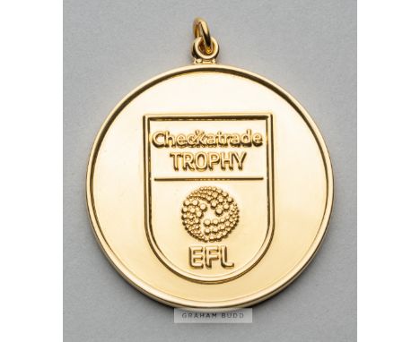 Portsmouth FC EFL Checkatrade Trophy 2018-19 winner's medal gilt metal medal, obverse with a shield in relief and CHECKATRADE