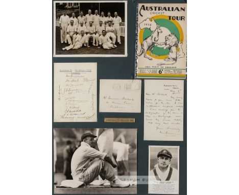 Signed Don Bradman's  1938 Australian XI cricket tour to England display,comprising Australian cricket tour programme; 6.5 by