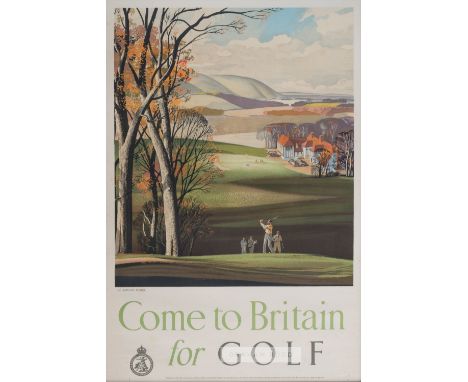 Rowland Hilder (British, 1905-1993) COME TO BRITAIN for GOLF,original poster print, image: 19½” x 29”, framed: 31½” x 22”, we