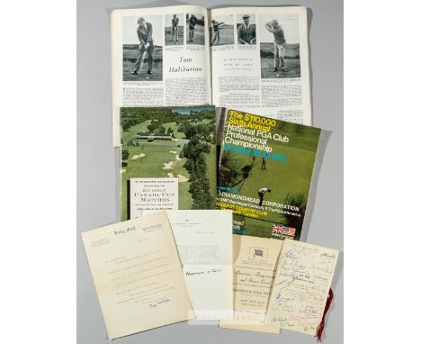 Selection of golfing books and ephemera from the collection of the golfer Tom Haliburton,comprising signed South Herts golf c