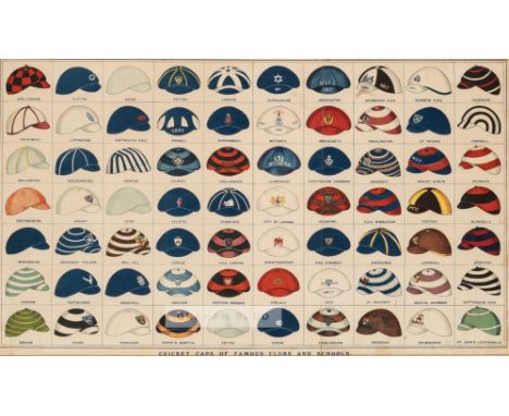 Two Boy's Own Paper lithographs of "Cricket Caps of Famous Teams" and "Cricket Caps of Famous Clubs and Schools", circa 1900,