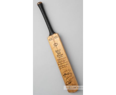 The Ashes 5th test England v Australia signed miniature cricket bat, held at the Oval on 18th August 1934,the Imperial Driver