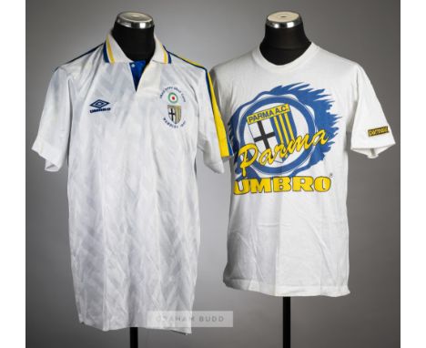 Lorenzo Minotti white Parma AC European Cup Winners' Cup Final no.4 jersey v Royal Antwerp played at Wembley, 12th May 1993,U