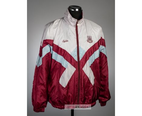 Stuart Morgan West Ham United tracksuit jacket, circa 1990, Bukta, claret, light blue and white coloured zipped jacket, embro