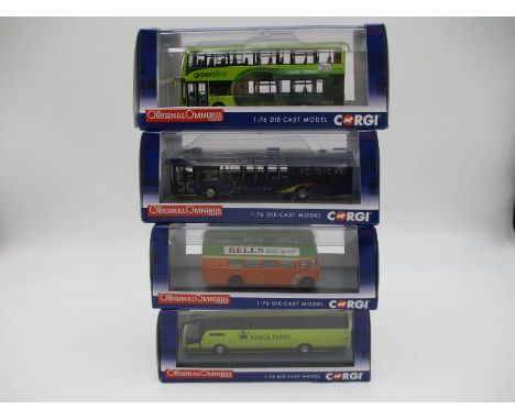 A collection of four Corgi limited edition "The Original Omnibus" coaches (1:76 scale), including a Green Line Ltd Coach (Lon