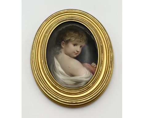 A Viennese style portrait of a young boy on porcelain plaque 