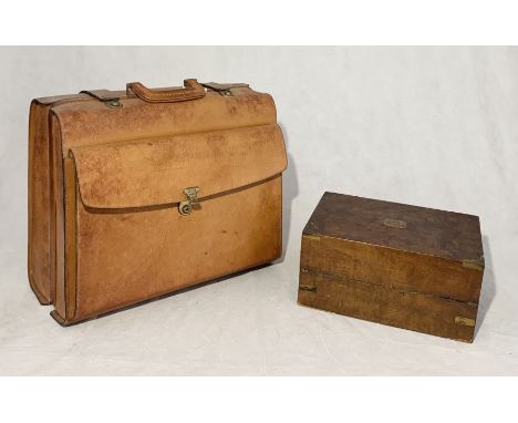 A Victorian writing slope inscribed "Turner 1885" - as found, along with a vintage leather briefcase