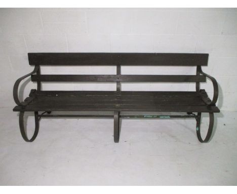 A garden bench on painted metal frame and wooden slats L186cm D 64cm H 75cm