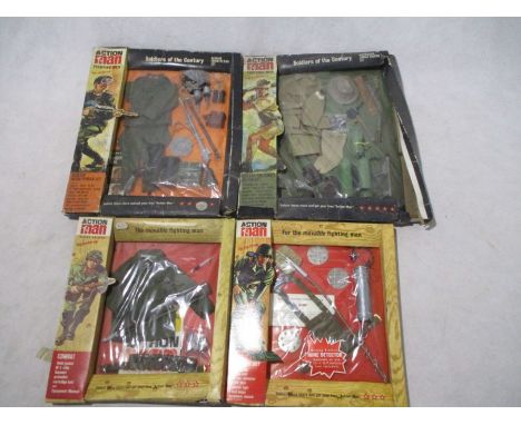 A collection of four Action Man authentic equipment packs including the Mine Detection set, Combat set, Russian Infantryman s