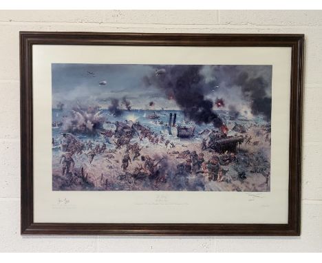 British Army D Day signed limited edition 23/850 print by Terence Cuneo also signed by General Sir John Mogg, overall dimensi