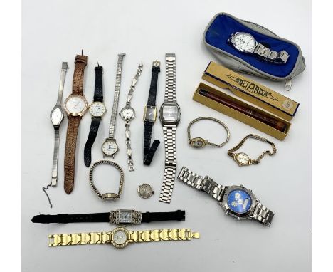 A collection of various watches and a vintage fountain pen