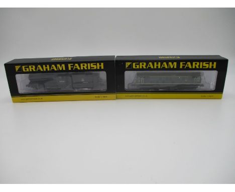Two boxed Graham Farish by Bachmann N Gauge locomotives including a BR Black Early Emblem locomotive with tender (Class J39 6