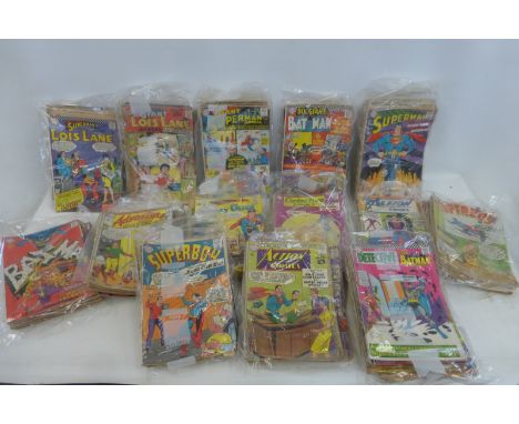 A box of assorted American collectors DC comics including Superboy, Batman, Jimmy Olsen, Superman, Adventure, Action Comics, 