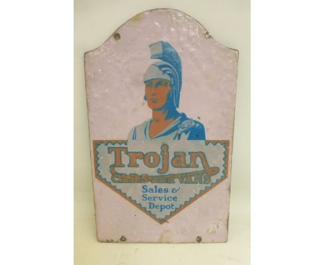 A small decorative Trojan enamel sign, 6 3/4 x 11".