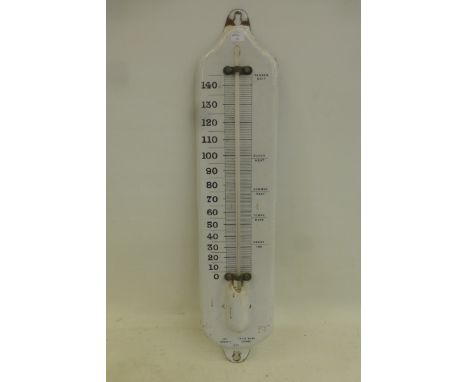 A small white enamel thermometer, 4 1/2 x 20 1/2".