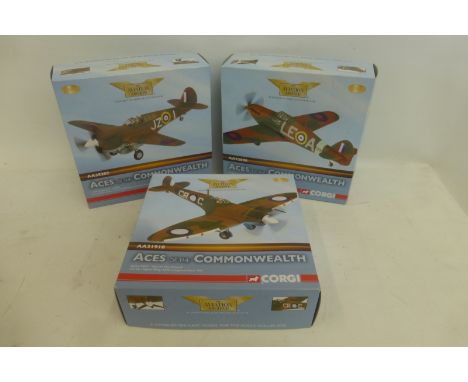 Three boxed Corgi Limited Edition Aviation Archives die-cast models - the Aces of the Commonwealth Spitfire Mk. VC O Wg. Cdr.