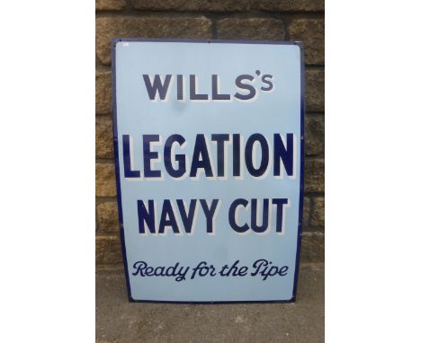 A Wills's Legation Navy Cut "Ready for the Pipe" rectangular enamel sign in near mint condition, minor retouched corner, top 