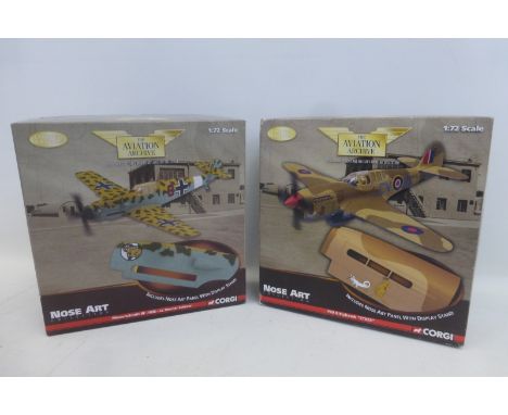 Two boxed Corgi Aviation Archive Nose Art Collection die-cast models - the P40 Kittyhawk "ET953" and a Messerschmitt BF-109E,