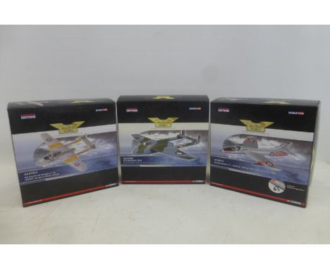 Three boxed Corgi Limited Edition Aviation Archive die-cast models - the DH Vampire FB.9 No. 28 Squadron R.A.F. Far East Air 