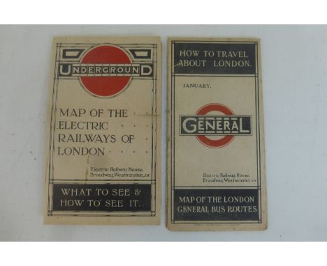 A 1914 Underground map of the Electric Railways of London and a 1921'How to travel about London', general map of the London b