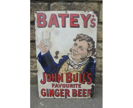 A Batey's John Bull's Favourite Ginger Beer pictorial rectangular enamel sign by Chromo, 20 x 30.