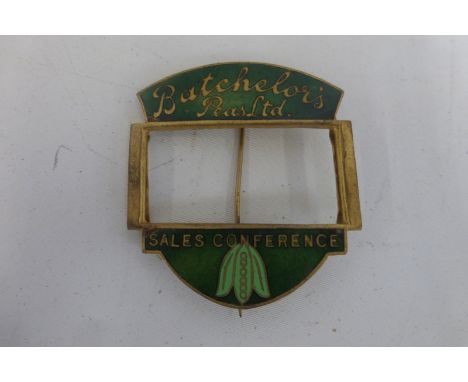 A Batchelor's Peas Ltd Sales Conference green enamel badge.