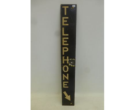 A Telephone upright enamel sign with pointing arrow downwards, 4 x 30".